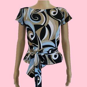 Abstract Multicolor Ruffle Belted Top M